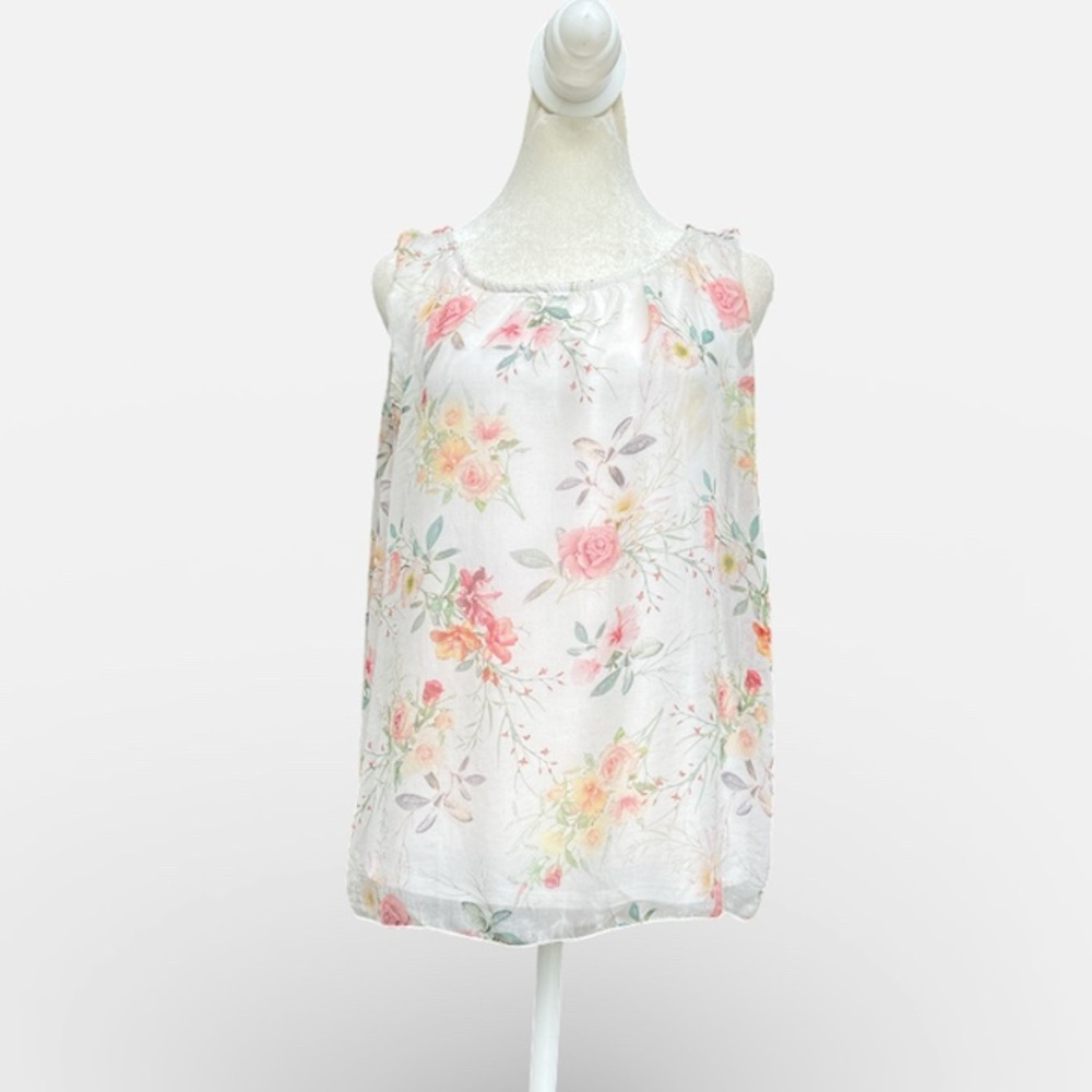 Tendenze Italian-made Sleeveless Silk Tank in Pink & White Floral Size Small